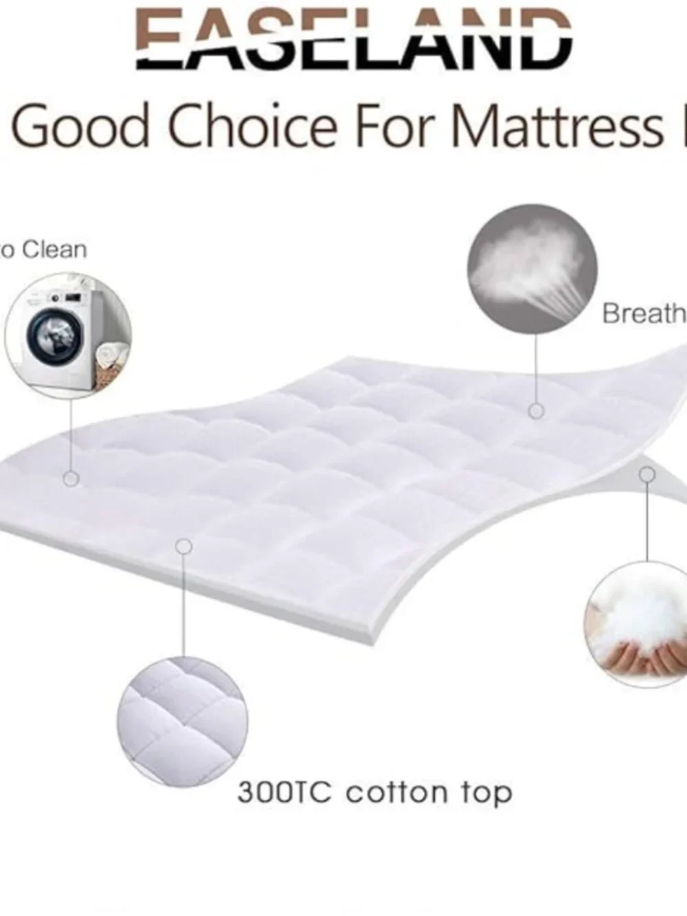 EASELAND Full Size Mattress Pad Cotton Pillow Top Mattress Topper White